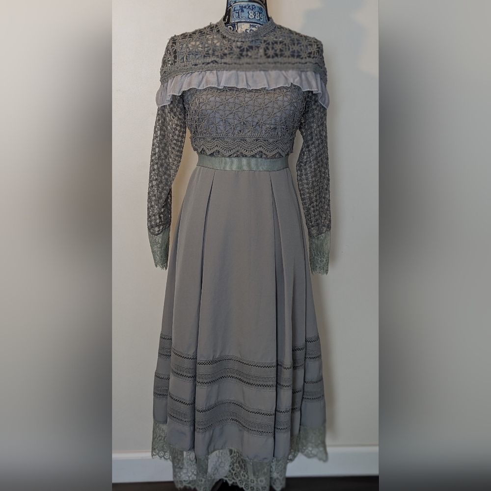 Victorian Style Lace Embroidered Pleated Skirt Maxi Dress NWOT